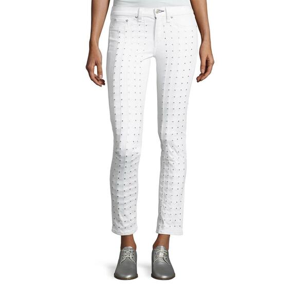 Rag & Bone Blanc White Studded Embellished Moto Skinny Jeans Size 27 - Picture 1 of 10